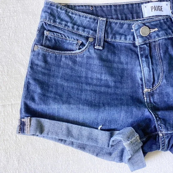 PAIGE Jimmy Jimmy Shorts Woman’s Size 25 Blue Cuffed Hem Sold Out on Revolve - Picture 5 of 13